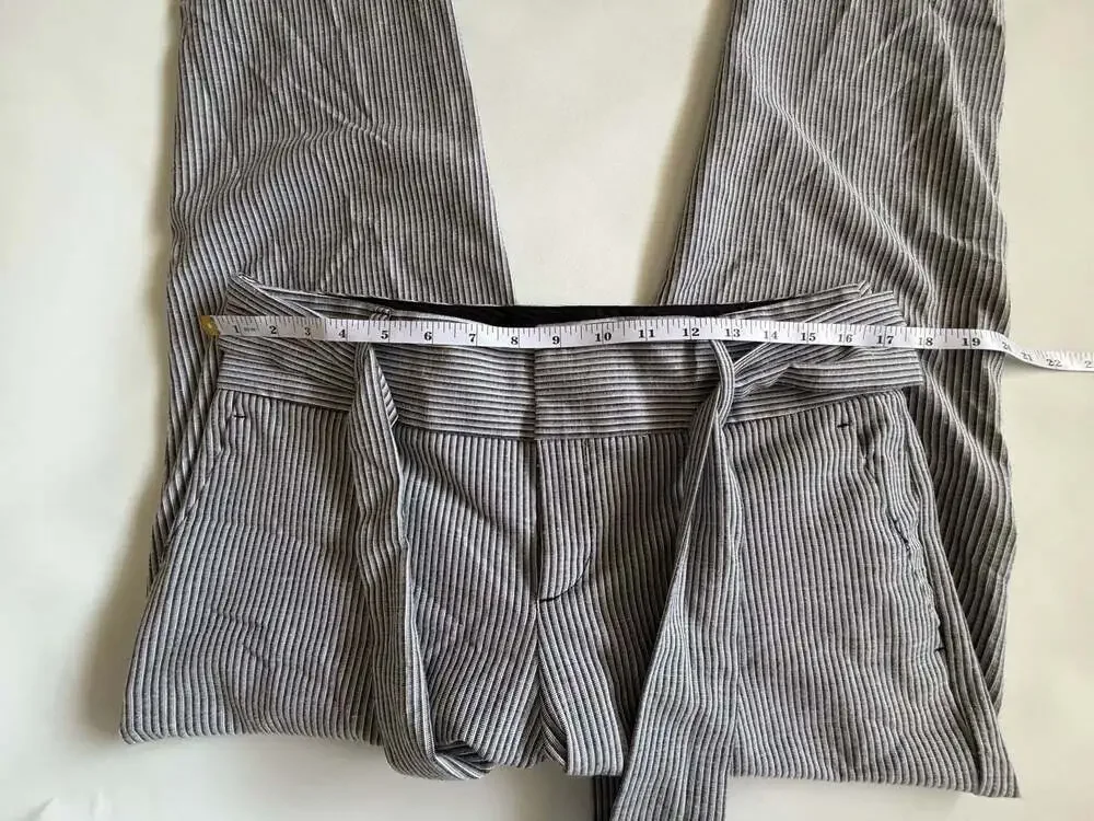 Banana Republic Pants 8 Gray White Striped Paperbag Tie Waist
